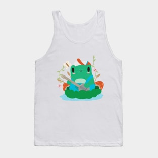 Cottagecore Aesthetic Frog Playing Banjo Mushroom Hat Kawaii Tank Top